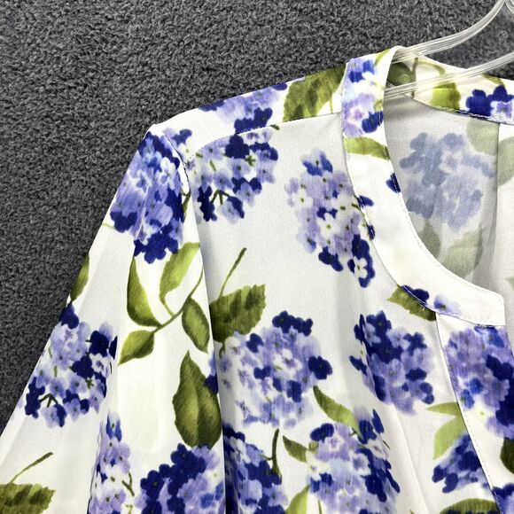 Tahari Top Womens Plus 2X White Purple Floral Boho Semi sheer Shirt Blouse Tunic - Picture 4 of 16